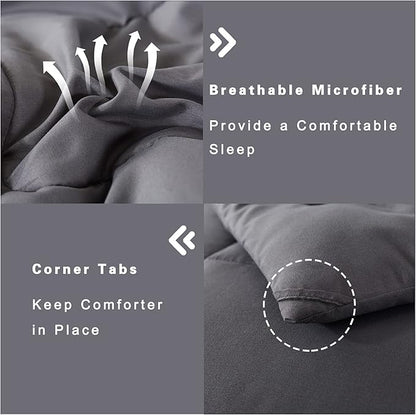 DOWNCOOL Full Size Comforter Sets -All Season Bedding Comforters Sets with 2 Pillow Cases -3 Pieces Bed Set Down Alternative Comforter Set -Grey Bedding Sets Full(82"x86")