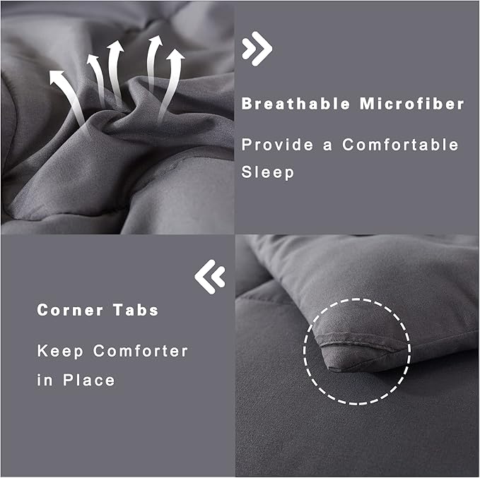 DOWNCOOL King Size Comforter Set -All Season Bedding Comforters Sets with 2 Pillow Cases -3 Pieces Bed Set Down Alternative King Bedding Set -Grey King Comforter Set(102"x90")