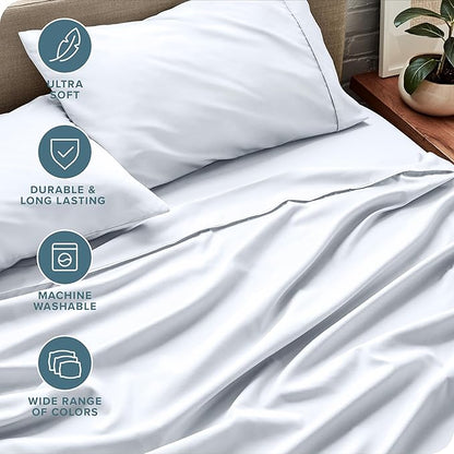 Bare Home Full XL Sheet Set - 1800 Ultra-Soft Microfiber Full Extra Long Bed Sheets - Double Brushed - Deep Pockets - Easy Fit - 4 Piece Set - Bedding Sheets & Pillowcases (Full XL, White)
