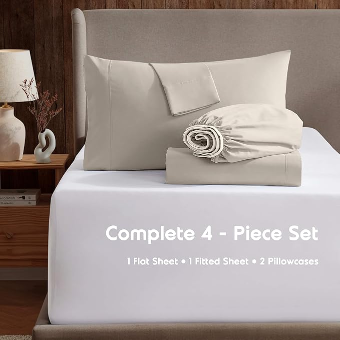 Nestl Queen Sheet Set - Luxury 1800 Ultra-Soft Microfiber Bed Sheets - Double Brushed - Deep Pockets - Easy Fit - 4 Piece Set - Bedding Sheets & Pillowcases (Queen, Linen)