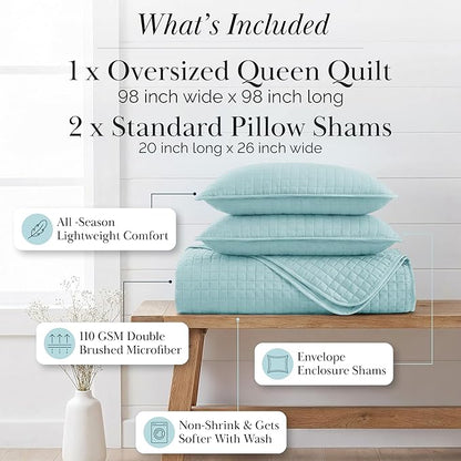Southshore Fine Living, Inc. Quilts Queen Size with 2 Pillow Shams, Full Bedding Set, Pet Hair Resistant Bedding, Quilt Coverlet Bedspreads Queen Size/Full Bedspread with 2 Pillow Shams, Sky Blue