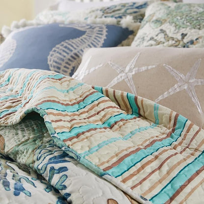 Greenland Home Barefoot Bungalow Atlantis Coastal Quilt Set, 5-Piece King/Cal King, Jade