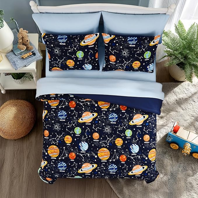 Twin Comforter Set for Boys-5 Pieces Space Glow in the Dark Twin Bedding Sets for Kids, Ultra Soft Bed in A Bag with Sheets