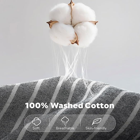 JELLYMONI Cotton Duvet Cover King Size - Black Vertical Pinstriped Comforter Cover with Button 100% Washed Cotton 3PCS Breathable Soft Solid Bedding Set Duvet Cover 104×90in & 2 Pillowcases
