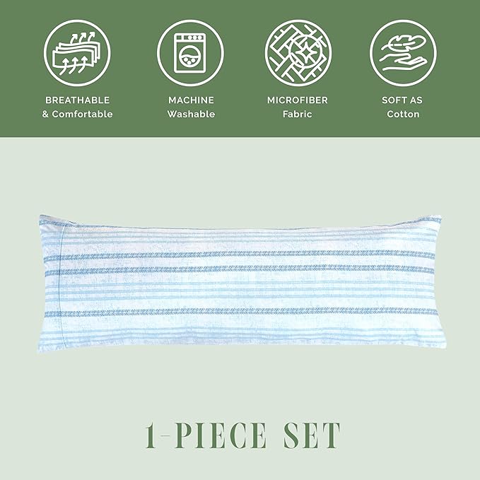 Elegant Comfort Ultra Soft 1-Piece Set Striped Print Pillowcases - 1500 Premium Hotel Quality Microfiber, Soft and Smooth Hidden Zipper Closure 1-Piece Pillow Covers - Body Pillowcase, Traci Aqua