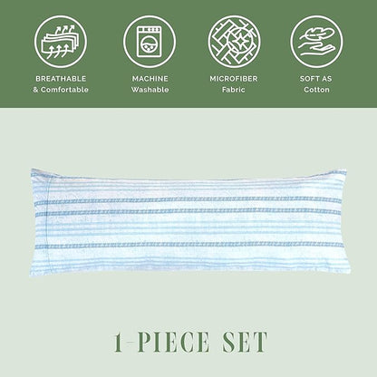 Elegant Comfort Ultra Soft 1-Piece Set Striped Print Pillowcases - 1500 Premium Hotel Quality Microfiber, Soft and Smooth Hidden Zipper Closure 1-Piece Pillow Covers - Body Pillowcase, Traci Aqua