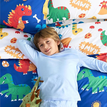 Joiedomi Kid Full Comforter Set 7 Piece Cute Dinosaur Bedding Set for Boys Girls Super Soft Microfiber Bed in a Bag with Comforter Sheets Pillowcase Sham
