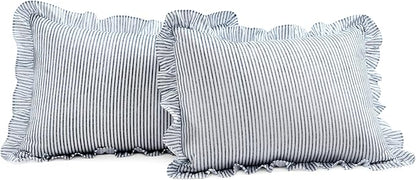 Lush Decor Ticking Stripe Bedspread Queen Size 3 Piece Set Navy - Ruffle Bedding Set Queen Bedspreads - Striped Bedding - Farmhouse & Coquette Decor