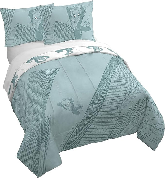 Jay Franco Kids Duvet Cover Set with Sham & Pillowcase – Ultra-Soft Bedding for Room Decor, Cover ONLY Comforter NOT Included, Green - Spiderman, 3 Piece Full