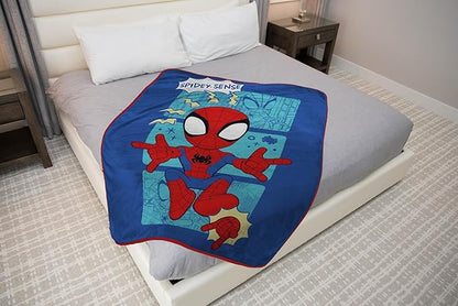Jay Franco Kids Plush Throw Blanket – Soft & Cozy Fleece Throw for Bedroom & Couch Décor, Official Licensed Product, Blue - Spidey & Friends, 46x60 - Throw Blanket