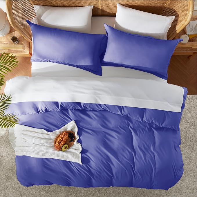 Nestl Royal Blue Duvet Cover Queen Size - Soft Double Brushed Queen Duvet Cover Set, 3 Piece, with Button Closure, 1 Duvet Cover 90x90 inches and 2 Pillow Shams