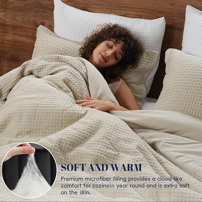 PHF Ultra Soft Waffle Weave Comforter Set California King Size, 3 Pieces Lightweight Breathable Comfy Bedding Set, Comfy Textured 1 Comforter with 2 Pillow Shams, Linen