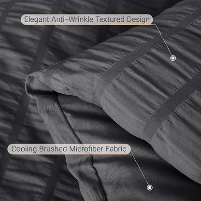 MUXHOMO 7 Pieces Queen Comforter Set, Seersucker Bed in a Bag Queen Size, All Season Luxury Bedding Set with Comforter, Flat Sheet, Fitted Sheet, Pillowcases & Shams, Dark Grey