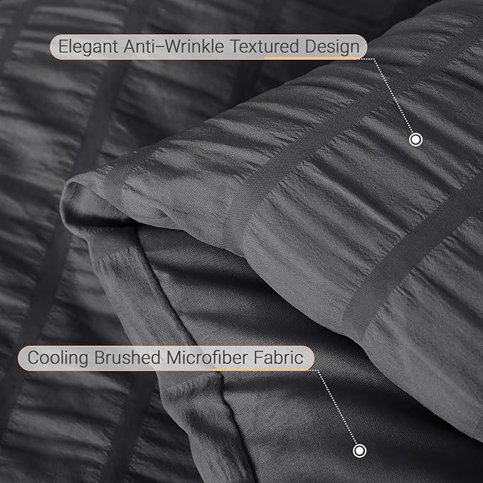 MUXHOMO 7 Pieces California King Comforter Set, Seersucker Bed in a Bag Cal King Size, All Season Luxury Bedding Set with Comforter, Flat Sheet, Fitted Sheet, Pillowcases & Shams, Dark Grey