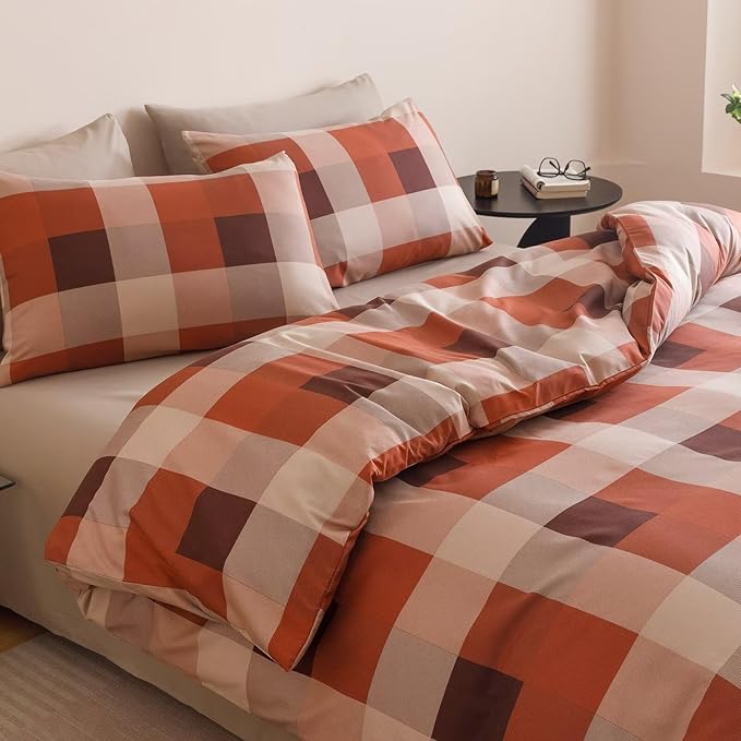 Houseri Red Plaid Comforter Set Full Vintage Grid Bedding Sets