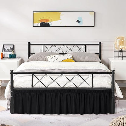 Biscaynebay Wrap Around Bed Skirts with Split Corners for Twin/Twin XL Beds 18" Drop, Black Adjustable Elastic Dust Ruffles Easy Fit Wrinkle Resistant Silky Luxurious Fabric Machine Washable