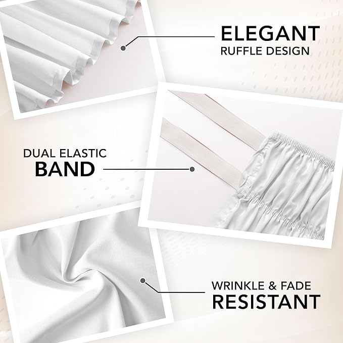 Wrap Around Ruffle Queen Size Bed Skirt – Adjustable Buckle & Elastic Belt for Easy Installation, 16 Inch Drop – Brushed Microfiber - Machine Washable, Fade and Wrinkle Resistant, White