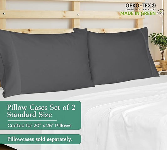 Royale Linens Standard Pillowcase Set of 2 - Bed Pillow Cover - 20"x26" - Grey Pillowcases - 1800 Brushed Microfiber, Wrinkle & Fade Resistant - Soft & Cozy- Standard Size Pillow Case (STD, Grey)
