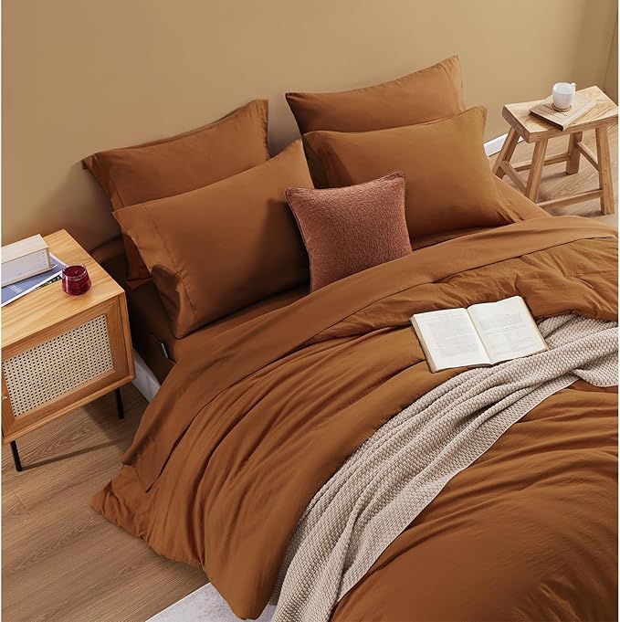 WRENSONGE Queen Comforter Set- 7 Pieces Terracotta Bed in a Bag Queen with Fitted Sheet, Flat Sheet, 2 Shams, and 2 Pillowcases- Warm Bedding Sets for All Season