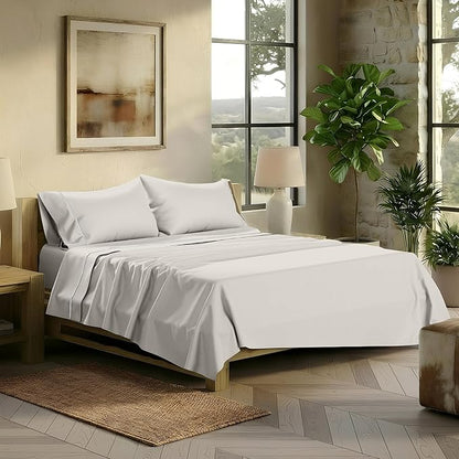 TEXAS LINEN CO. 100% Egyptian Cotton Sheets Queen Size - 2000 Series Luxury Queen Bed Sheet Set, Silky Soft Cooling Sateen Weave, 17” Extra Deep Pocket Hotel Collection Sheets (4 Pc, Light Grey)