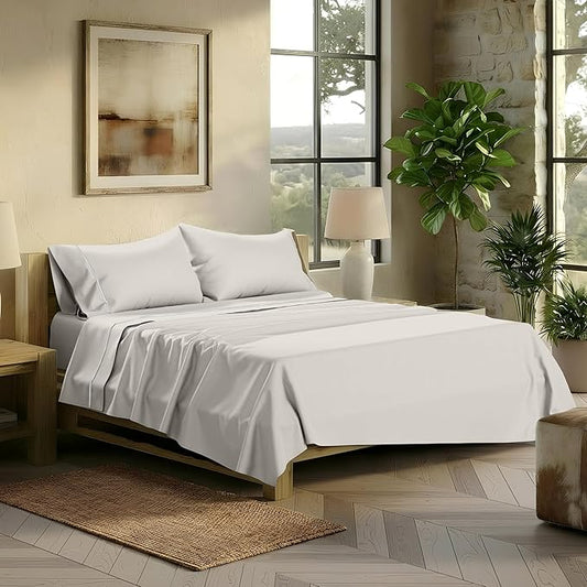 TEXAS LINEN CO. 100% Egyptian Cotton Sheets Queen Size - 2000 Series Luxury Queen Bed Sheet Set, Silky Soft Cooling Sateen Weave, 17” Extra Deep Pocket Hotel Collection Sheets (4 Pc, Light Grey)