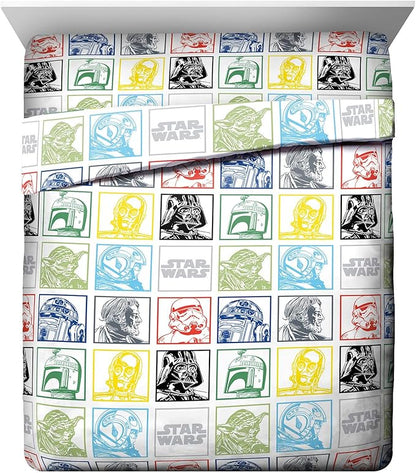 Jay Franco Kids Sheet Set with Fitted, Flat Sheets & Pillow Cover - Ultra-Soft Bedding with Pillowcase for Room Decor, Multi - Star Wars, 4 Piece Queen