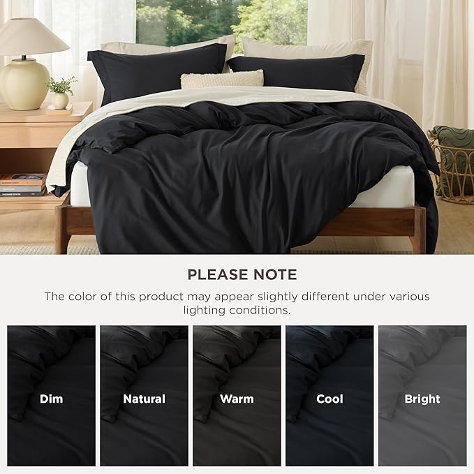Bedsure Duvet Cover Full Size - Soft Double Brushed Bedding Set for Kids & Adults, Zipper Closure, 3 Pieces, Includes 1 Duvet Cover (80"x90") & 2 Pillow Shams, NO Comforter, Black