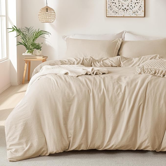 MILDLY Super Soft Duvet Cover 2pcs - 100% Washed Microfiber Light Khaki Comforter Cover Set with Zipper Closure & Corner Ties (No Comforter)