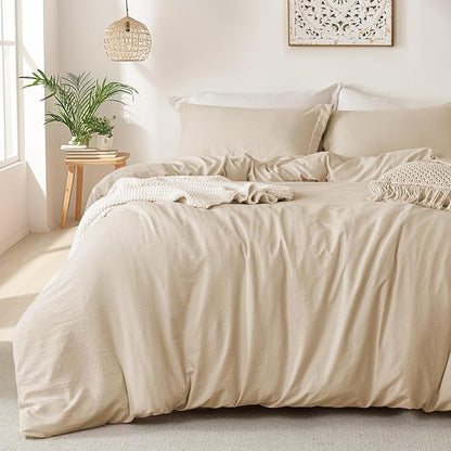 MILDLY Super Soft Duvet Cover 2pcs - 100% Washed Microfiber Light Khaki Comforter Cover Set with Zipper Closure & Corner Ties (No Comforter)