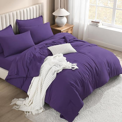 Litanika Comforter California King Size Set Purple - 7 Pieces Bed in a Bag California King Bedding Comforter Sets, Plain Lightweight Bed Set with Comforter, Sheets, Pillowcases & Shams