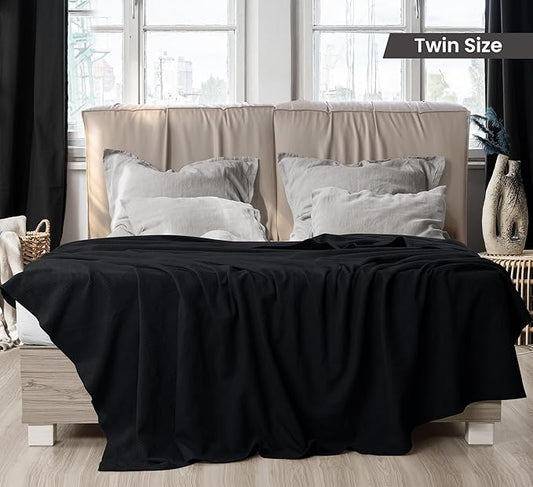 Utopia Bedding Black 100% Cotton Blanket [Twin Size - 90x72 Inch] Lightweight, Soft and Breathable Thermal Dorm Bed Blanket for All Seasons