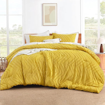 Litanika Mustard Yellow King Comforter Set, 3 Pieces Lightweight Tufted Bedding Sets, Down Alternative Comforter Fluffy Bed Set Gift Choice