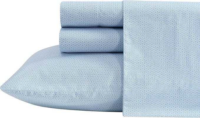 Nautica - Queen Size Sheets Set, Crisp & Tailored Floral Bedding with a Smooth Cotton Percale, Bed Sheets with Matching Pillowcases & Fitted Sheet (Geo Floral Blue)
