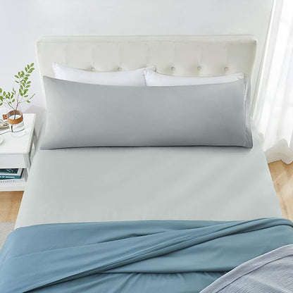 MILVOWOC 2Pcs Brushed Microfiber Body Pillowcases - 20 x 48 Inch, Silver Pillow Case Set Non Slip Envelope Pillow Cover with Moisture Absorption and Anti-Wrinkle