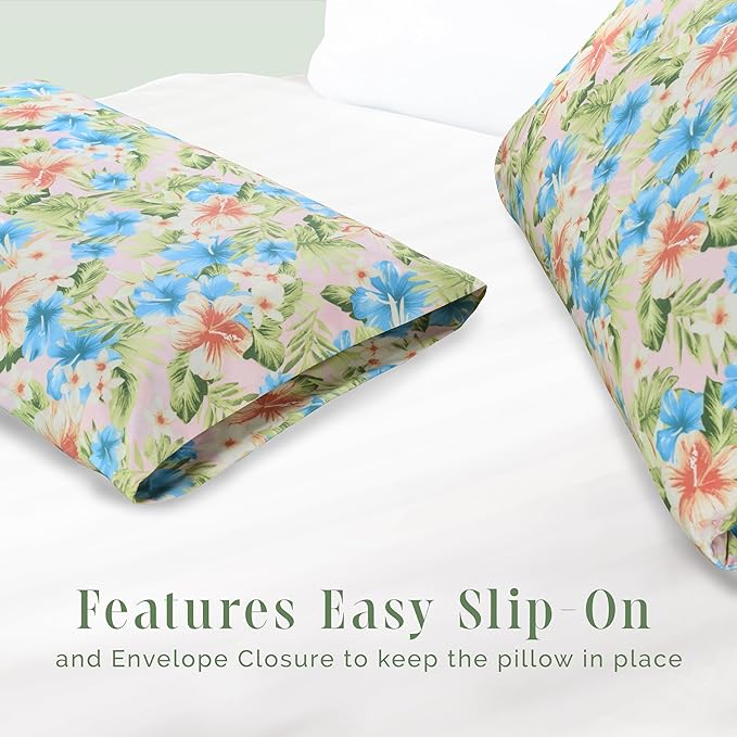 Elegant Comfort Ultra Soft Set of 2 Floral Print Pillowcases - 1500 Premium Hotel Quality Microfiber, Soft and Smooth Envelope Closure 2-Piece Pillow Covers - Standard/Queen, Magnolia