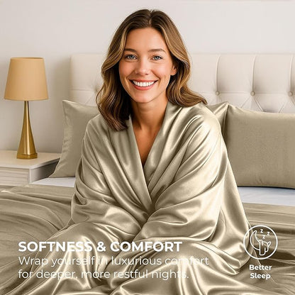 Satin Sheets Full [4-Piece, Champagne Gold] Hotel Luxury Silky Bed Sheets - Extra Soft 1800 Microfiber Sheet Set, Wrinkle, Fade, Stain Resistant - Deep Pocket Fitted Sheet, Flat Sheet, Pillow Cases