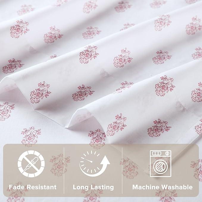 Comfort Spaces 100% Cotton Sheets Queen, Breathable, Naturally Cool Cotton Sheets, Soft Cotton Bed Sheets with 14" Elastic Pocket Fits up to 16" Mattress, All Seasons Sheet Set, Floral Pink 4 Piece