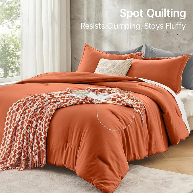 MUXHOMO Full Comforter Sets, All Season Ultra Soft Down Alternative Bedding - 3 Piece Lightweight Bed Set Includes 1 Comforter (82"x86") and 2 Pillow Shams (20"x26"), Burnt Orange