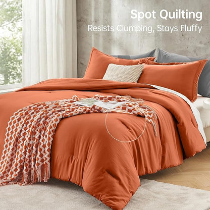 MUXHOMO Full Comforter Sets, All Season Ultra Soft Down Alternative Bedding - 3 Piece Lightweight Bed Set Includes 1 Comforter (82"x86") and 2 Pillow Shams (20"x26"), Burnt Orange