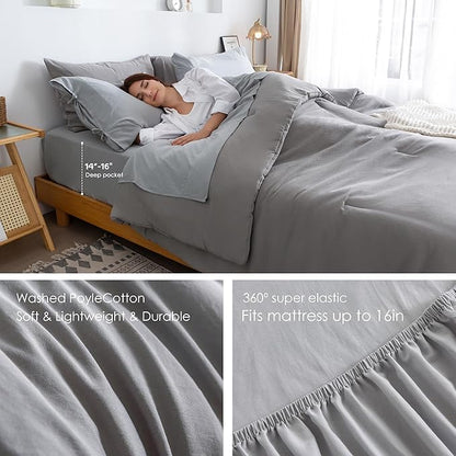 COTTEBED Super Soft King Size Comforter Set with Sheets - 7 Pieces King Bed in A Bag Modern Farmhouse Solid Polycotton Dark Gray Conforter and Light Grey Bedding Sheet Set Pillow Shams All Season Use