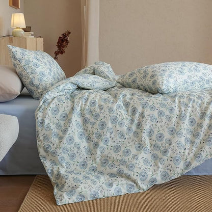 Floral Queen Comforter Set Down Alternative Boho Bedding Set 100% Cotton Cute Fluffy Lightweight Bedding Comforter Sets for Girls Soft Puffy Teen Bed Comforter with 2 Pillowcases