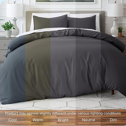 Bare Home Bedding Duvet Cover Oversized Queen - Premium 1800 Super Soft Collection - Lightweight, Cooling - Soft Breathable Bedding Duvet Cover (Oversized Queen, Forged Iron Grey)