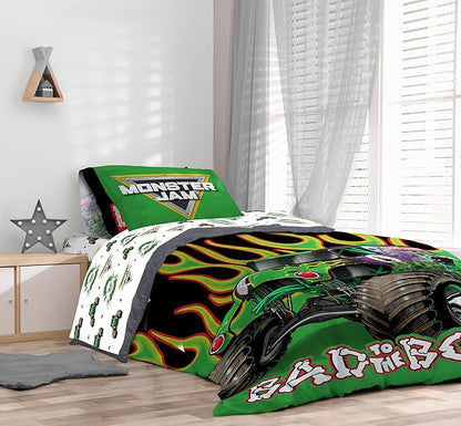 Sunny Side Up Monster Jam Full Comforter Set - 7 Piece Kids Bedding Includes Comforter, Sheets & Pillow Cover - Super Soft Trucks Microfiber Bed Set