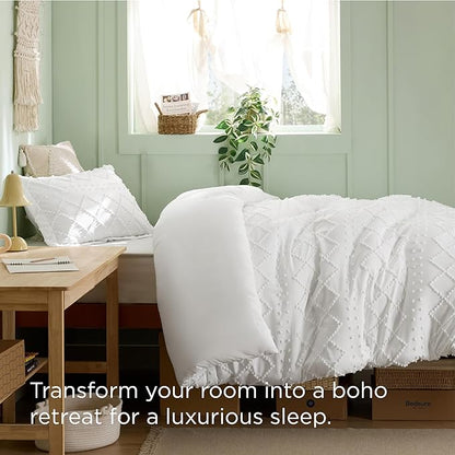 Bedsure Boho Twin Duvet Cover Size - White Breathable & Soft Boho Bedding, Machine Washable Comforter Cover for All Seasons, Includes 1 Duvet Cover 68"x90" with 1 Pillow Sham & Zipper Closure