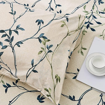 JSD Beige Leaves Print Sheet Set Cal King, 4 Piece Soft Botanical Microfiber Sheets Extra Deep Pocket Wrinkle Free