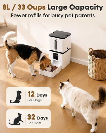 Yakry Automatic Dog Feeder with Camera - 8L/33 Cups Smart Dog Feeder | 5GHz/2.4GHz WiFi App Control for Small/Medium Dogs & Cats, 1080P HD Night Vision 2-Way Audio, Timed Dry Food Dispenser Indoor