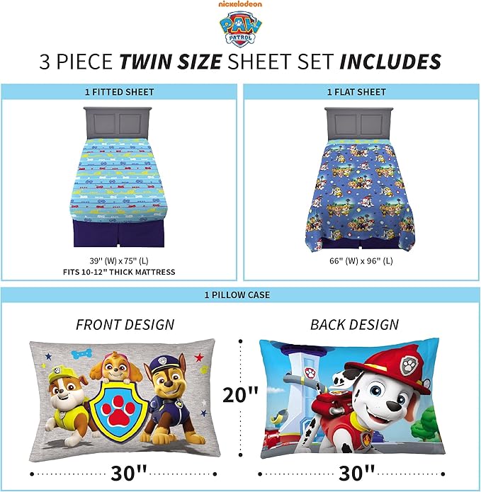 Franco Kids Bedding Super Soft Microfiber Sheet Set, Twin, Paw Patrol, (Officially Licensed Product) by Franco