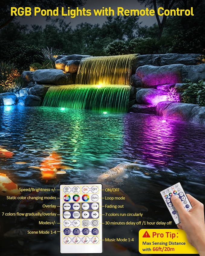 T-SUN Colored Underwater Pond Lights with APP & Remote Control 10 Pack | IP68 Waterproof Submersible Fountain Lights, Dimmable Timer Pond Lights Led Underwater for Outdoor Pond Fish Aquarium Garden
