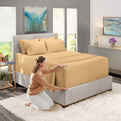 Hearth & Harbor Extra Deep Pocket Sheets - Fits Mattress 18-24 Inches Deep - Extra Deep Pocket Full Size Sets - 6 Piece Full Size - Full - Camel