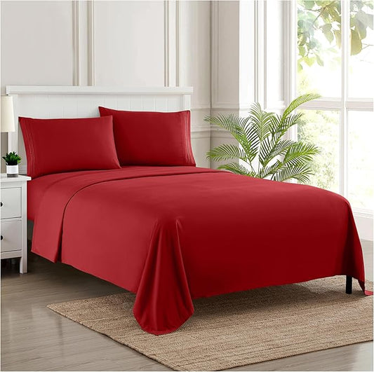 Full Size Sheet Sets - Breathable Luxury Sheets with Full Elastic & Secure Corner Straps Built In - 1800 Supreme Collection Extra Soft Deep Pocket Bedding Set, Sheet Set, Full, Red
